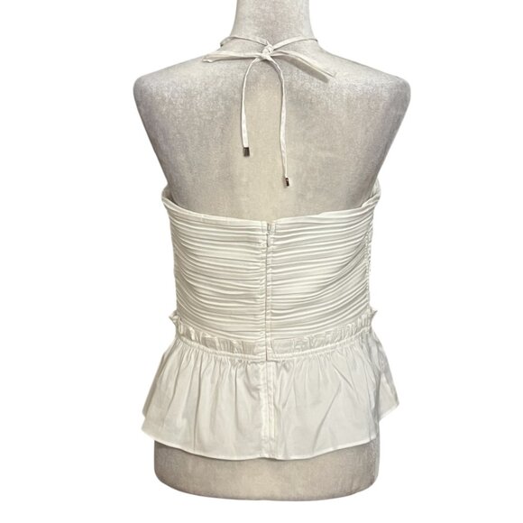 WHBM White Halter Peplum Top Size 8 Pleated Keyhole Bridal Summer - Picture 3 of 9